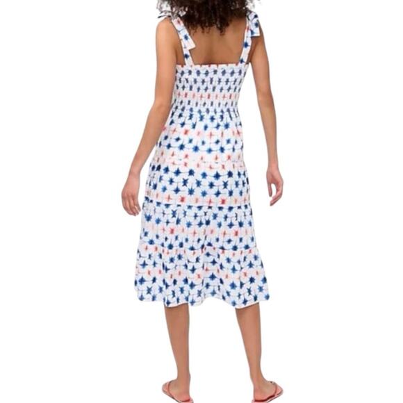 J. Crew Dress Smocked Tie Sleeves Sundress Red Blue Stars Women’s Plus Size 2X - Picture 2 of 14